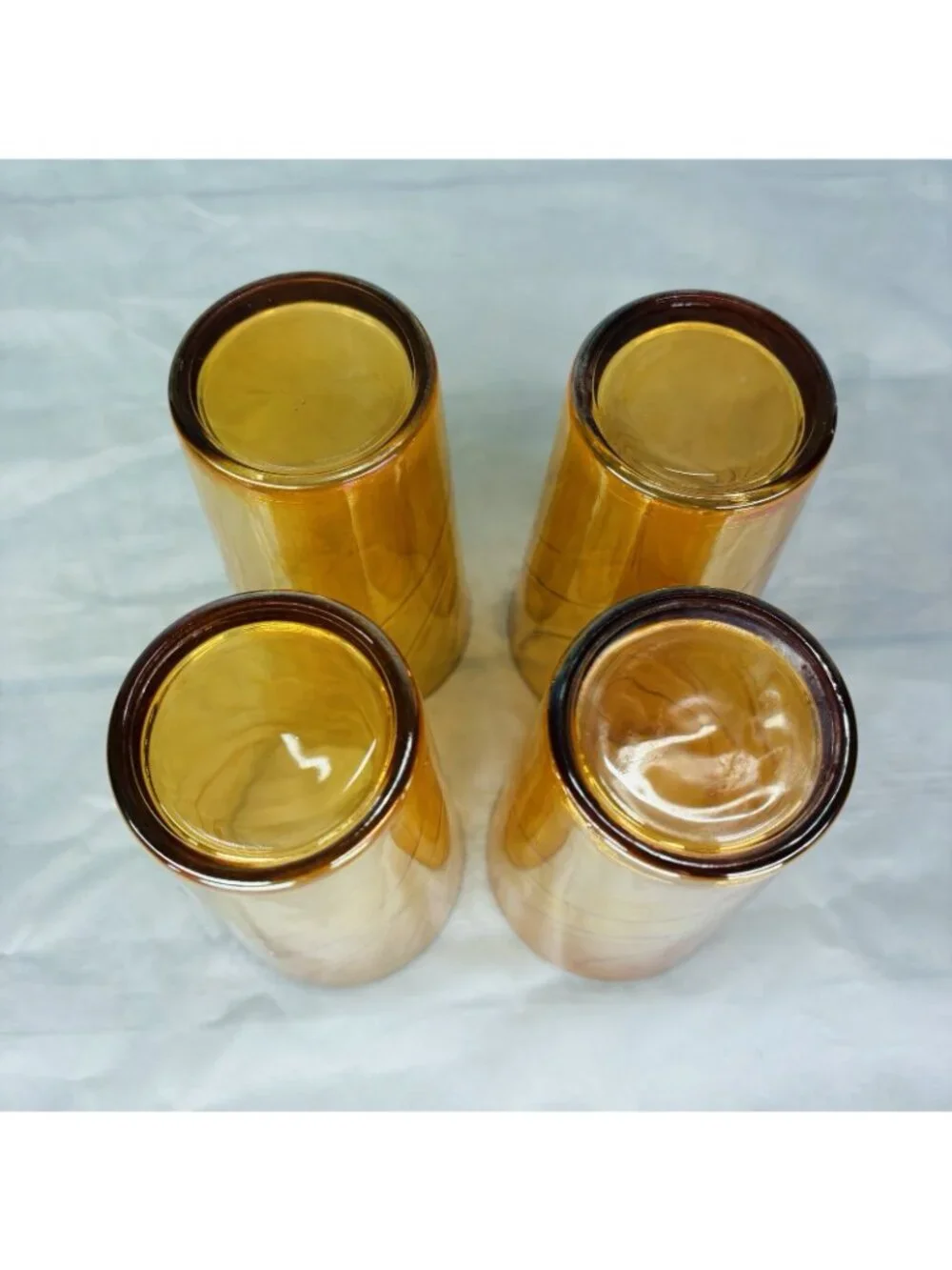 Optic Lusterware MARIGOLD SWIRL Iridescent Carnival 10oz Drinking Glasses Set 4